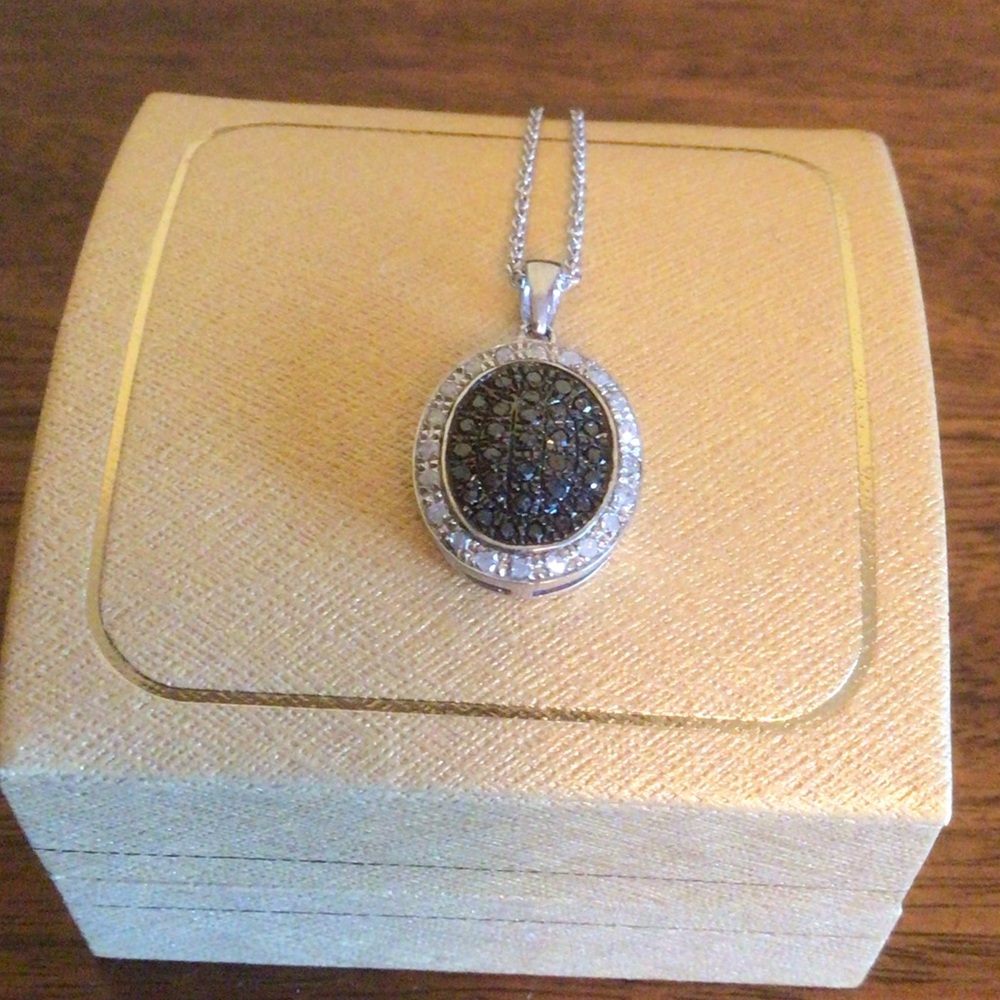 Sterling Silver White & Black Diamond Necklace